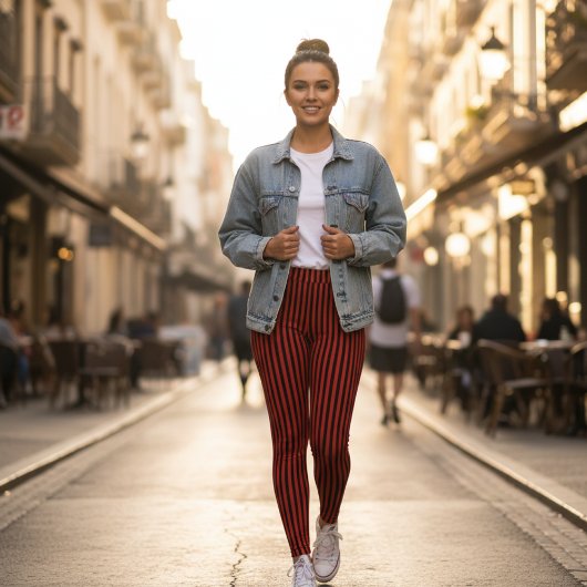 Red & Black Vertical Striped Leggings