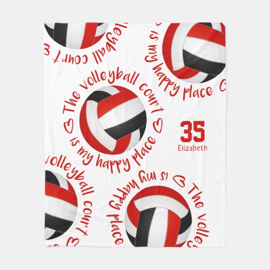 red black volleyball court happy place typography fleece deken (Voorkant)