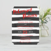 Red Black Waterverf Stripes Rehearsal Dinner Kaart (Staand voorkant)