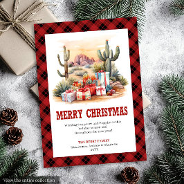 Red Black Western Check Holiday Greeting Card Feestdagenkaart
