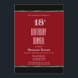 Red Black White 18th Birthday Dinner Party Kaart<br><div class="desc">Een moderne,  geavanceerde rode en zwarte 18e verjaardagsfeestdag met witte tekst en gouden en zilveren strepen.</div>