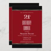 Red Black White 21st Birthday Dinner Party Kaart (Voorkant / Achterkant)