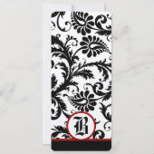 Red Black White 9x4 Damask Unique Wedding Kaart (Achterkant)