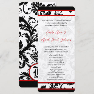 Red Black White 9x4 Damask Unique Wedding Kaart