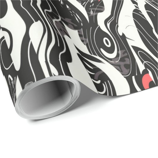 Red Black White Abstract Cadeaupapier (Rol Hoek)