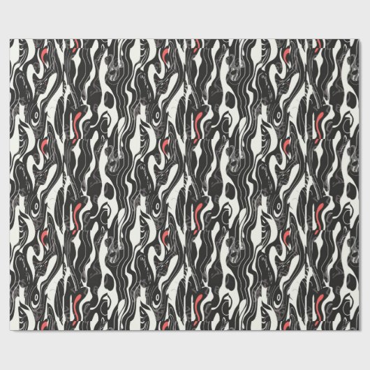 Red Black White Abstract Cadeaupapier (Vlak)