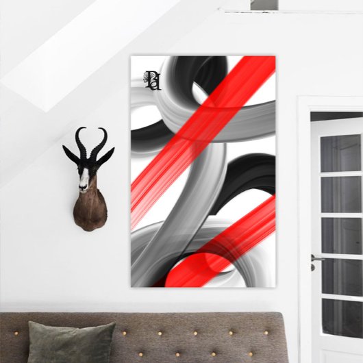 Red Black White Abstract Canvas Afdruk