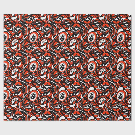 Red Black White Abstract Haida Face Native Art Cadeaupapier (Vlak)