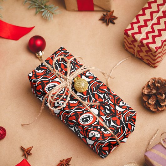 Red Black White Abstract Haida Face Native Art Cadeaupapier