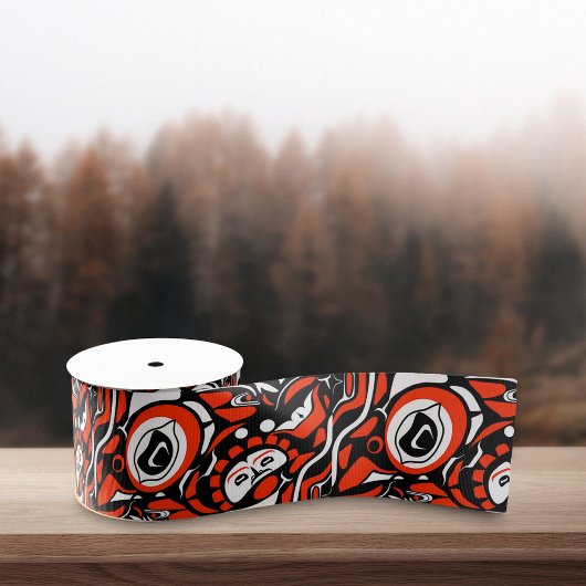 Red Black White Abstract Haida Face Native Art Grosgrain Lint