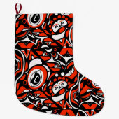 Red Black White Abstract Haida Face Native Art Grote Kerstsok (Voorkant)