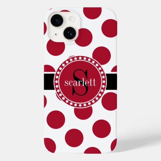 Red Black White Big Polka Dot Monogram Case-Mate iPhone Case (Achterkant)