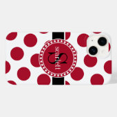 Red Black White Big Polka Dot Monogram Case-Mate iPhone Case (Achterkant (horizontaal))