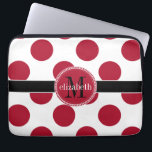 Red Black White Big Polka Dot Monogram Laptop Sleeve<br><div class="desc">Grote,  gedurfde polka stippen die een moderne kijk bieden op een klassiek patroon in een verscheidenheid van kleurencombinaties zodat je een monogram kunt maken met je voornaam en laatste initiaal. Creëer door Holiday Hearts Design voor HHTrendyCase. Hier getoond in donkerbes rood,  zwart en wit.</div>