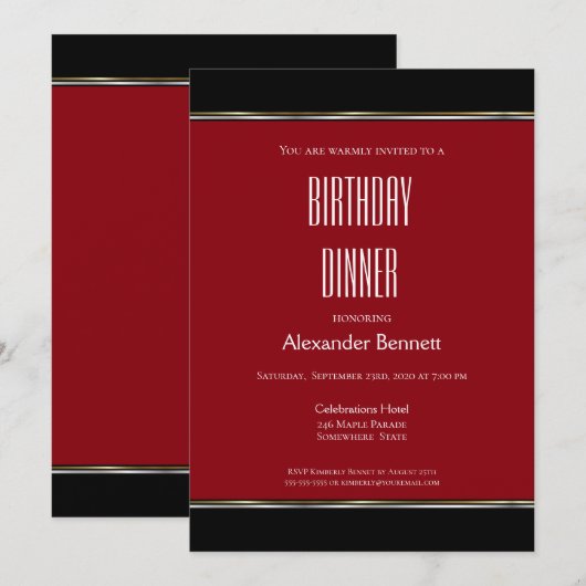 Red Black White Birthday Dinner Party Kaart (Voorkant / Achterkant)