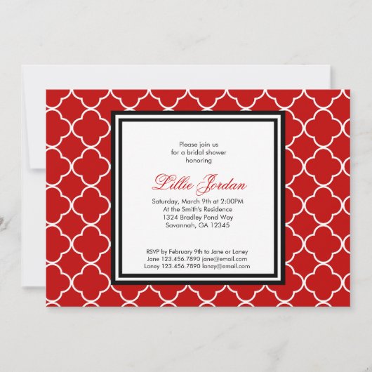 Red, Black & White Bridal Shower Invitation Kaart (Voorkant)