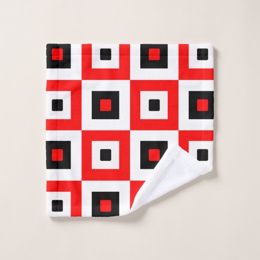Red Black White Checkered Squares Pattern Design Bad Handdoek (Wasdoekje)