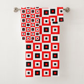 Red Black White Checkered Squares Pattern Design Bad Handdoek