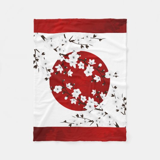 Red Black White Cherry Blossom Rising Sun Fleece Deken (Voorkant)