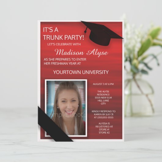 Red Black White College Trunk Party foto Kaart (Staand voorkant)