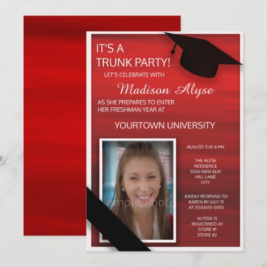 Red Black White College Trunk Party foto Kaart (Voorkant / Achterkant)