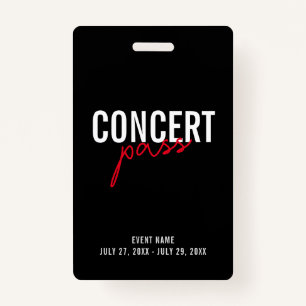 Red Black & White Concert Pass Aangepaste ID-badge Badge