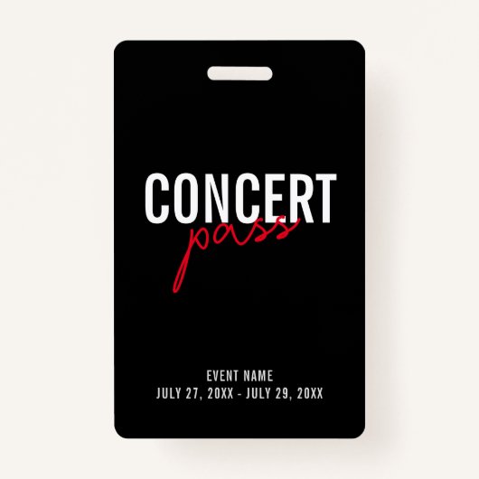Red Black & White Concert Pass Aangepaste ID-badge Badge (Voorkant)