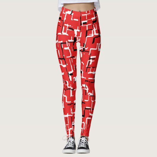 Red Black White Cute Cool Patroon Leggings (Voorkant)