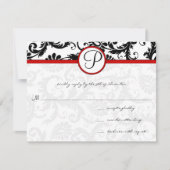 Red Black White Damask Floral Swirl RSVP-kaarten RSVP Kaartje (Voorkant)