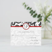 Red Black White Damask Floral Swirl RSVP-kaarten RSVP Kaartje (Staand voorkant)