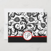 Red Black White Damask Floral Swirl RSVP-kaarten RSVP Kaartje (Achterkant)