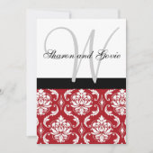 Red Black White Damask Monogram Weddenschap Kaart (Voorkant)