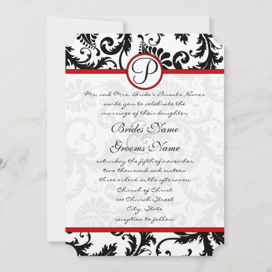 Red Black White Damask Swirl RSVP-kaarten Kaart (Voorkant)