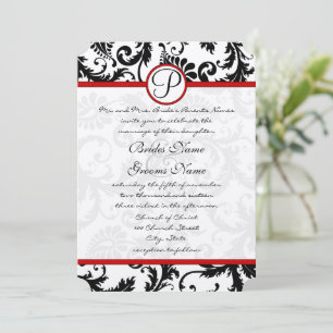 Red Black White Damask Swirl RSVP-kaarten Kaart