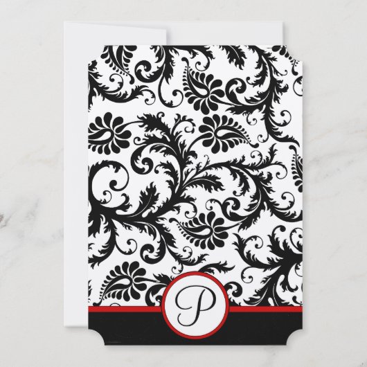 Red Black White Damask Swirl RSVP-kaarten Kaart (Achterkant)