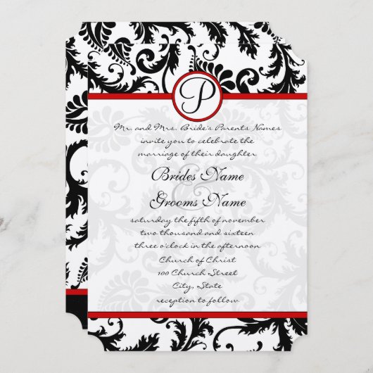 Red Black White Damask Swirl RSVP-kaarten Kaart (Voorkant / Achterkant)