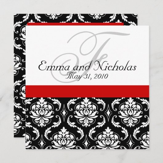 Red Black White Damask Weddenschap Kaart (Voorkant / Achterkant)