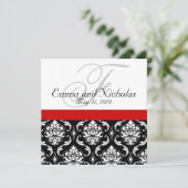 Red Black White Damask Weddenschap Kaart (Staand voorkant)