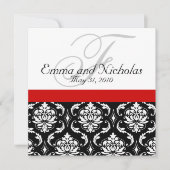Red Black White Damask Weddenschap Kaart (Voorkant)
