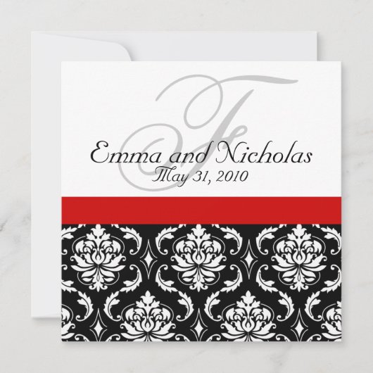 Red Black White Damask Weddenschap Kaart (Voorkant)