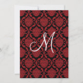 Red Black White Damask Wedding Metallic Sjabloon Kaart (Achterkant)