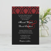 Red Black White Damask Wedding Metallic Sjabloon Kaart (Staand voorkant)