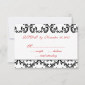 Red Black White Damask Wedding RSVP Kaartje (Achterkant)