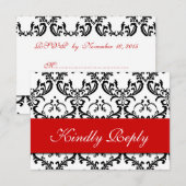 Red Black White Damask Wedding RSVP Kaartje (Voorkant / Achterkant)