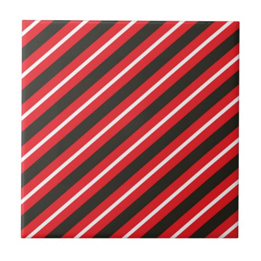 Red Black White Diagonal Lines Geometric Stripes Tegeltje (Voorkant)