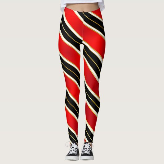 Red Black White en Gold Aerobic Workout Leggings (Voorkant)