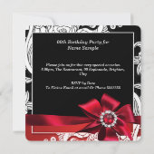 Red Black White Floral Birthday Party Kaart (Achterkant)