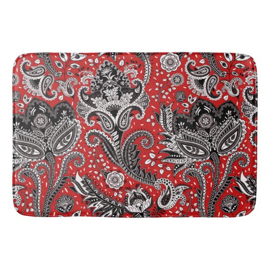 Red Black & White Floral Paisley Bohemian Boho Badmat (Voorkant)