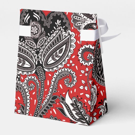 Red Black & White Floral Paisley Bohemian Boho Bedankdoosjes (Achterkant)