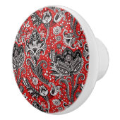 Red Black & White Floral Paisley Bohemian Boho Keramische Knop (Rechts)